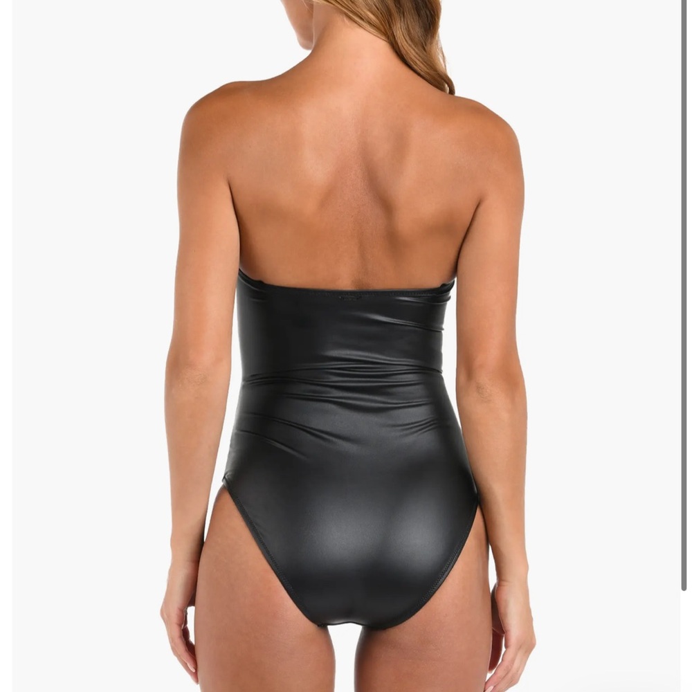 NWT L'AGENCE Aubrey Ruched Faux Leather One-Piece Swimsuit - Picture 8 of 9